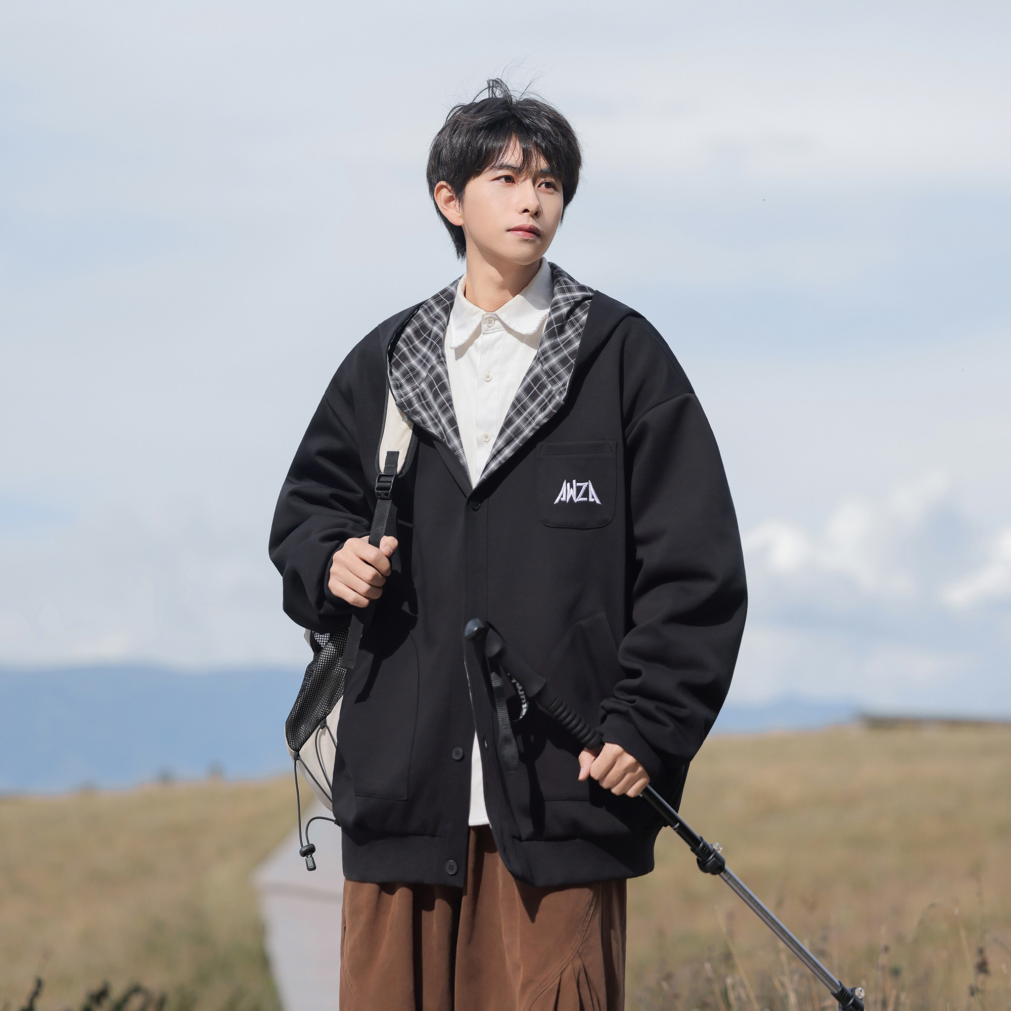 格拼卫衣26春装设计款开衫连帽大码美式卫衣外套JK119P68控98，女装短外套，电商A031