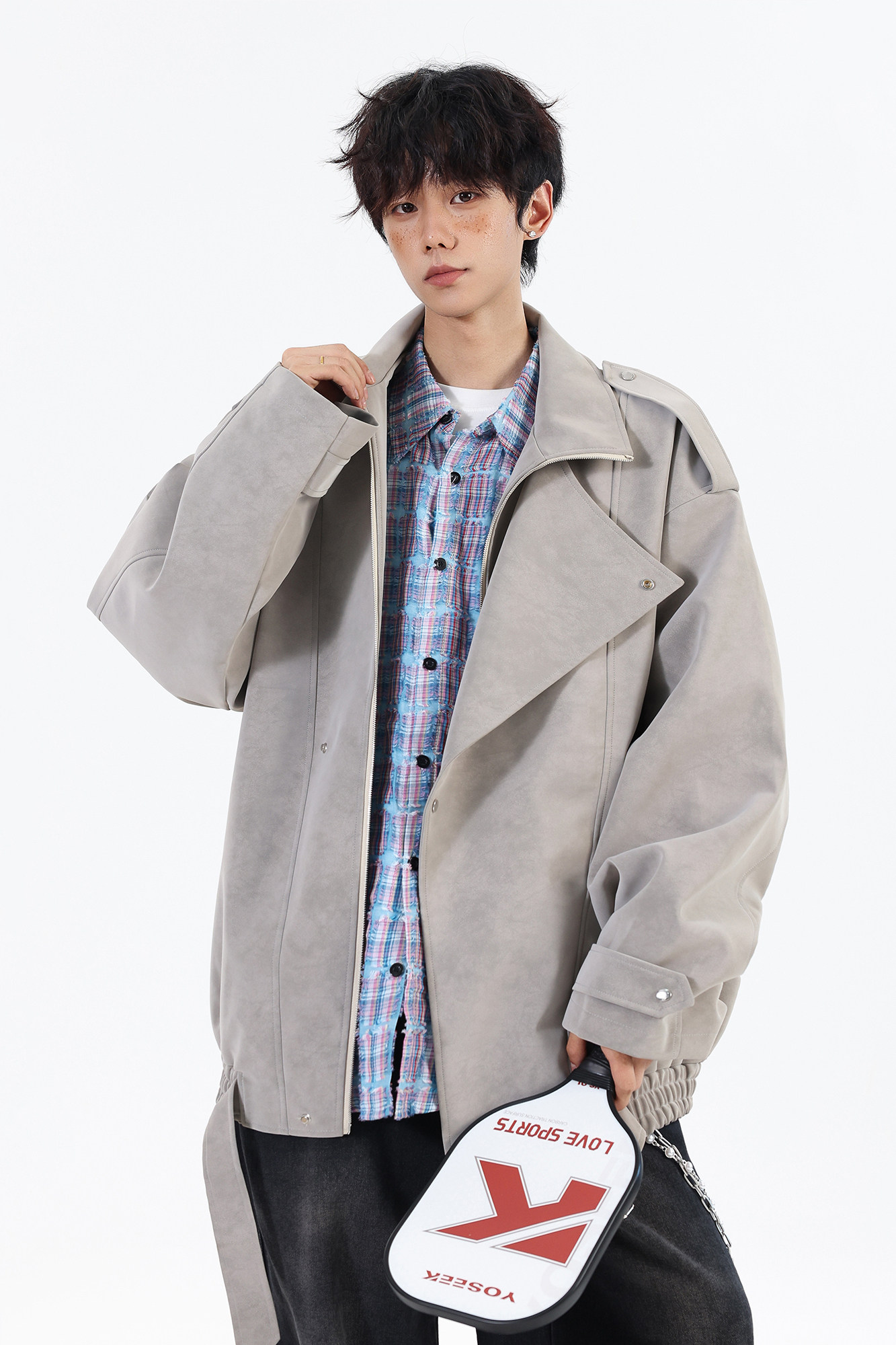 2026春装新款大码肩章宽松花纹皮衣夹克外套JK131P98控158,男装夹克,电商A031