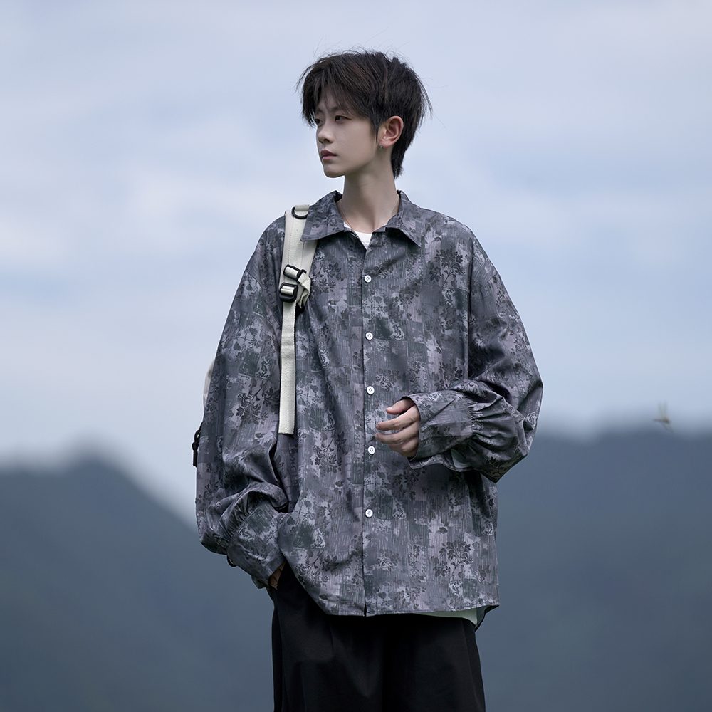 外景花衬衫2025秋装新款宽松大码港风男士长袖衬衫CS06P48控68，男装衬衫，电商A031