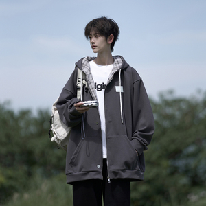 日系重磅开衫连帽卫衣男秋季潮流宽松大码休闲外套青少年运动上衣