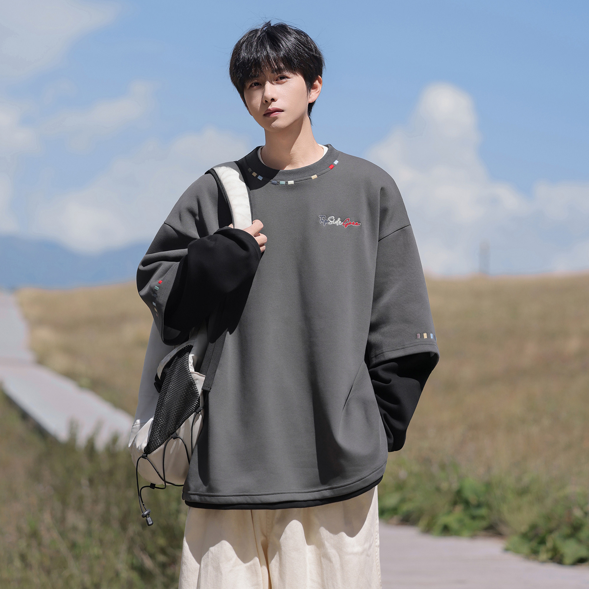 趋势2026春装新款大码宽松假两件卫衣外套JK106P68控98，女装短外套，电商A031