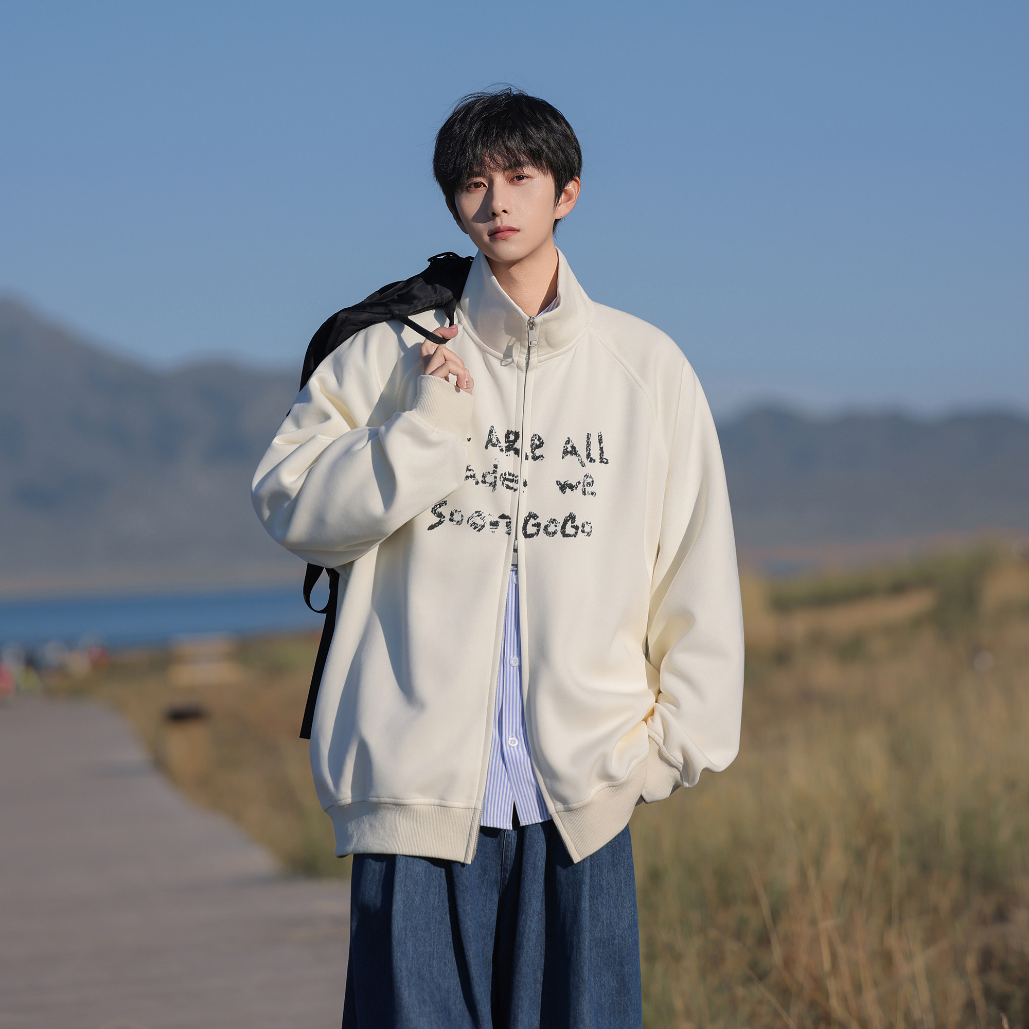 白底26春装设计款380克开衫大码宽松美式卫衣外套JK102P68控98，女装短外套，电商A031