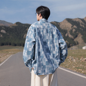 短改长 秋装新款墨染格纹大码宽松长袖衬衫 CXS20 P58 控78图片