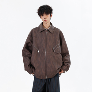 多拉链 2025秋装新款大码印花宽松皮衣夹克外套 JK130 P98 控158图片