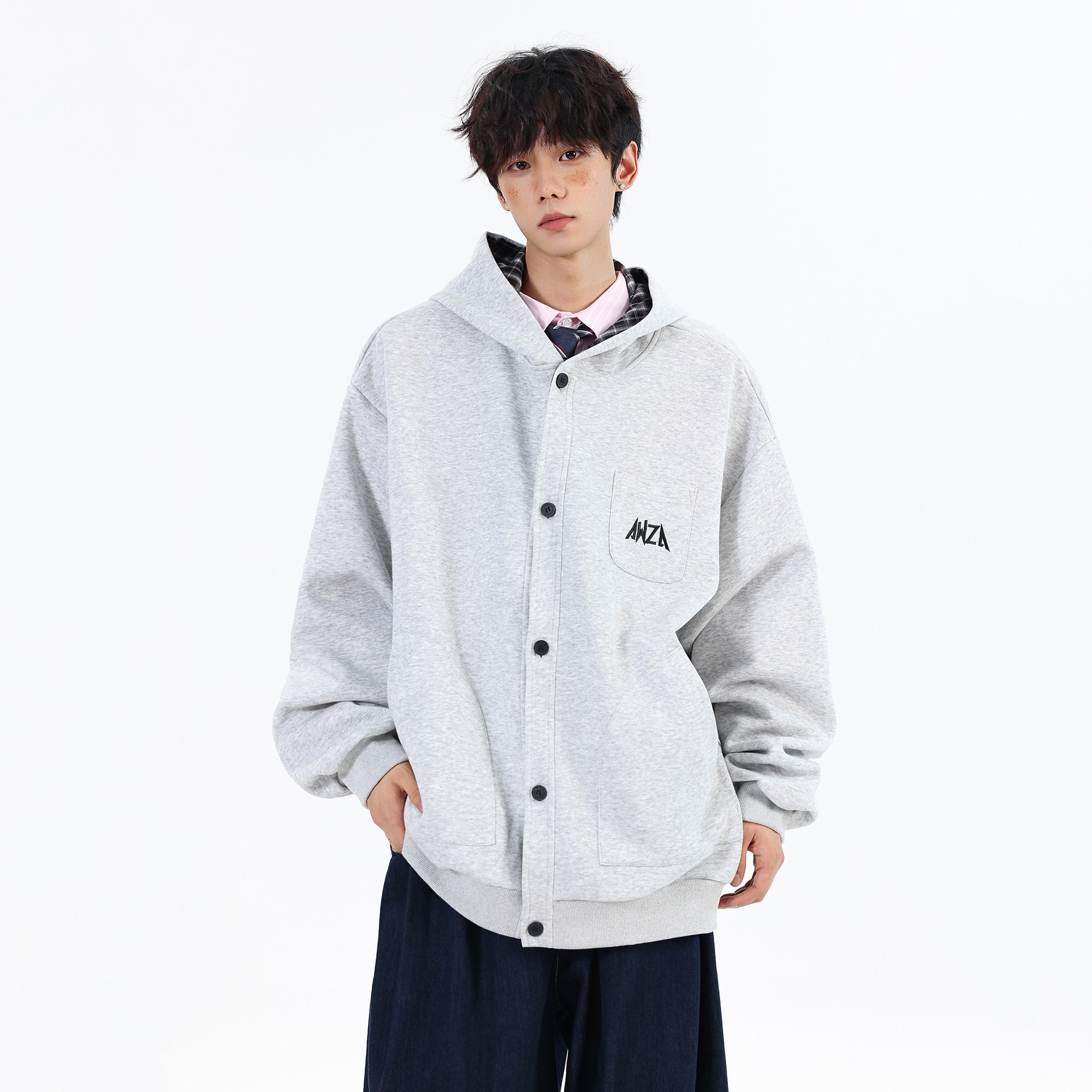 无影墙26春装设计款开衫连帽大码美式卫衣外套JK119P68控98，女装短外套，电商A031