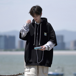 外景 25秋装设计款假两件连帽大码卫衣外套 WY01 P68 控88，女装短外套，电商A031