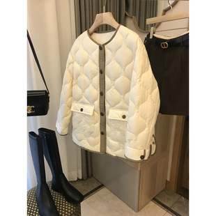 小香风羽绒服菱格高端90白鸭绒轻薄白色女款2025短款女士外套