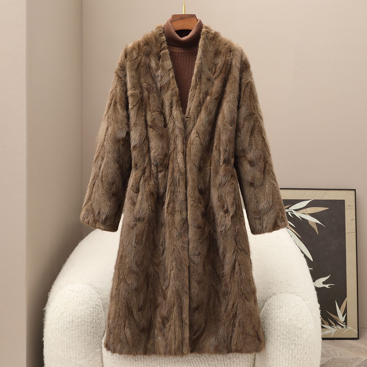 厂家现货2025冬季新款貂皮大衣真貂水貂毛外套裘皮拼貂长款皮草女