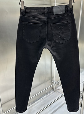 高端货 大气水洗黑色 钢印设计 修身小脚牛仔裤男 黑色裤子