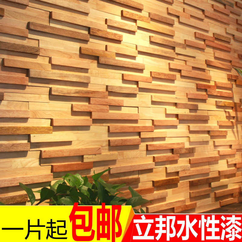 实木马赛克背景客厅影视墙装饰老船木马赛克立体原木茶室餐厅装修