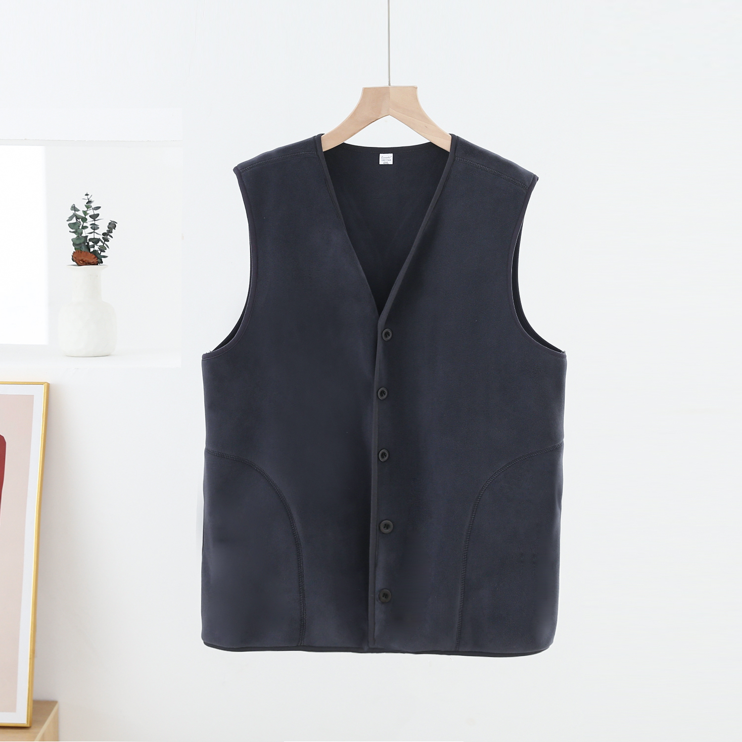秋冬款奥粒绒无袖坎肩男款单排扣大码马甲保暖内搭居家可外穿