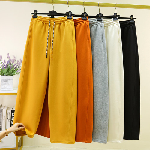 高腰显瘦宽松侧拼接弯刀裤