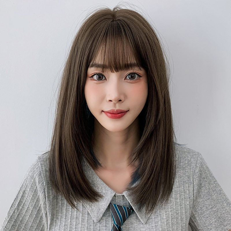 齐肩假发女全头套发套起气质减龄齐刘海中长款直发波波头仿真发套