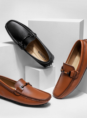 豆豆鞋男春季2026新款一脚蹬懒人休闲潮流软底软皮鞋开车大码男鞋