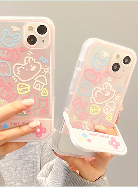 白色粉涂鸦小狗苹果12手机壳11支架xr硅胶xs软14少女粉色卡通适用iPhone13promax