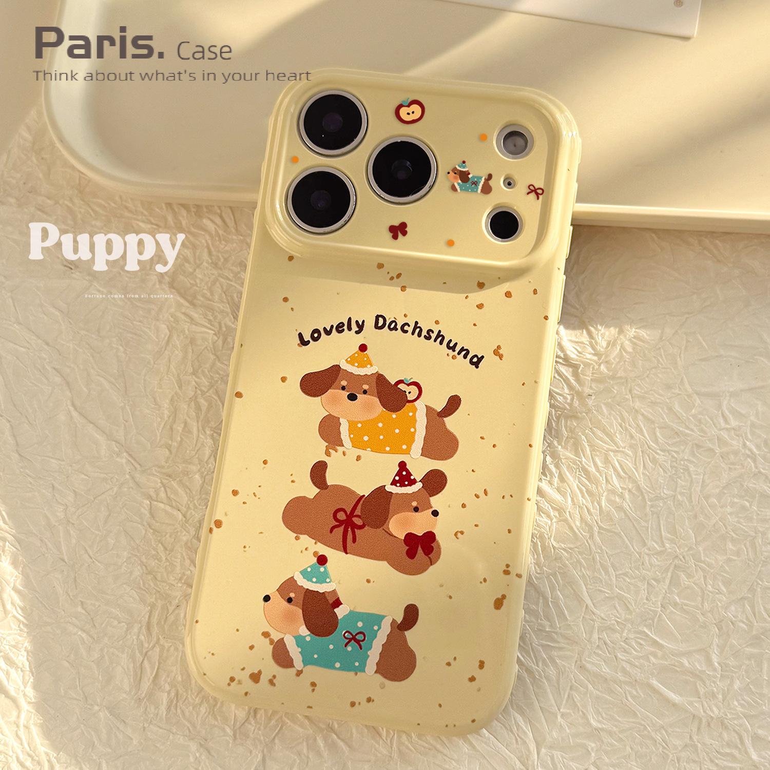 【Paris.Case】姜黄泼墨腊肠狗适用苹果17promax手机壳iphone16防