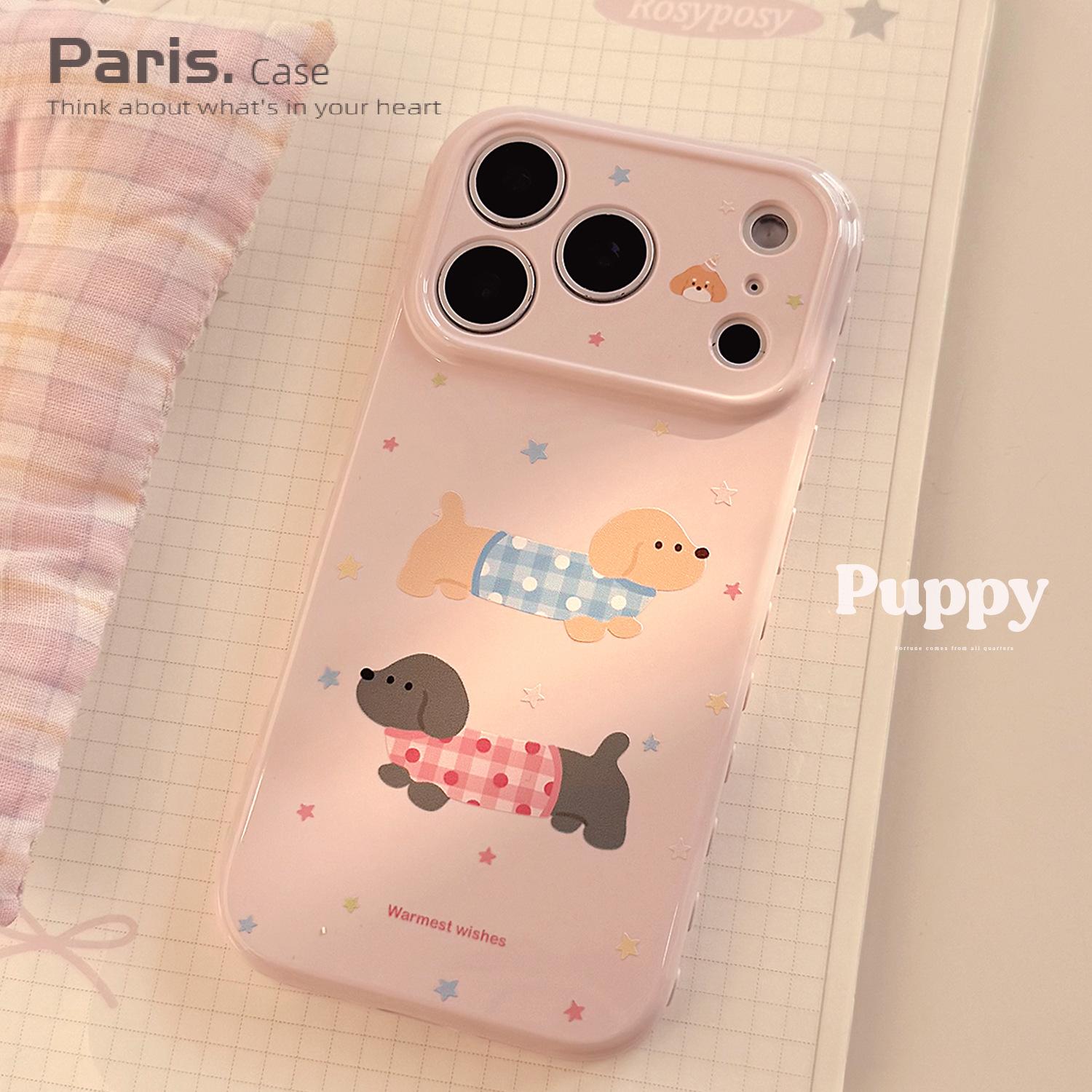 【Paris.Case】撞色星星腊肠狗苹果17promax手机壳可爱15适用iPho