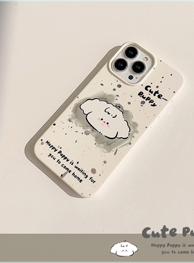 白色墨滴小狗卡通小狗苹果13手机壳12新款11适用14plus女13pro卡通12pro软xr适用iphone14pro max泼墨涂鸦