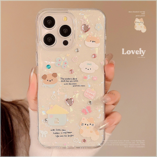 适用ins卡通趣味小狗贴纸iphone15软11个性 max手机壳13贝壳 苹果14pro