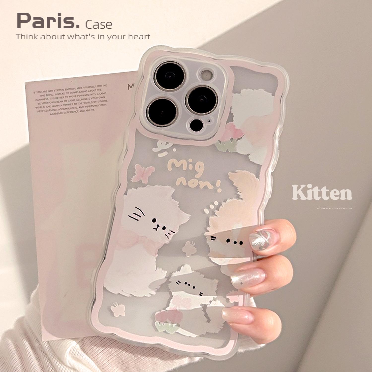 【Paris.Case】可爱粉结白猫iphone16promax田园苹果15适用14全包