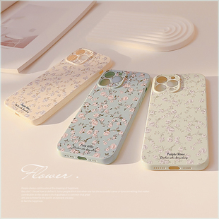 水蓝碎花粉13原创11硅胶12软壳14promax适用玫瑰韩系复古碎花iphone14苹果手机壳