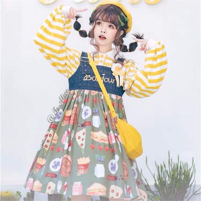 夏季原洛丽塔裙子法式早餐轻牛仔切替jsk背心裙