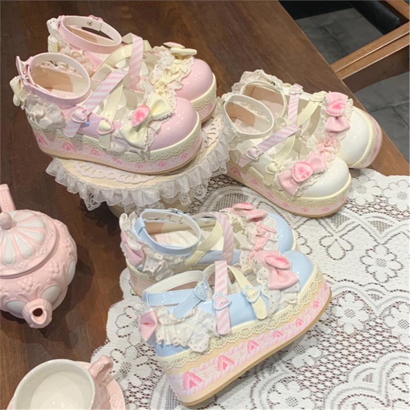 可爱洛丽塔鞋子松糕底厚底仙女Lolita女生少女甜美奶油草莓小皮鞋