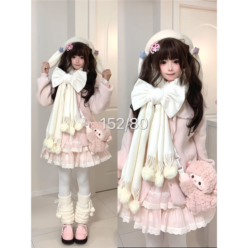 秋冬季新款软糯毛茸茸开衫+短裙+蝴蝶结围巾三件套女