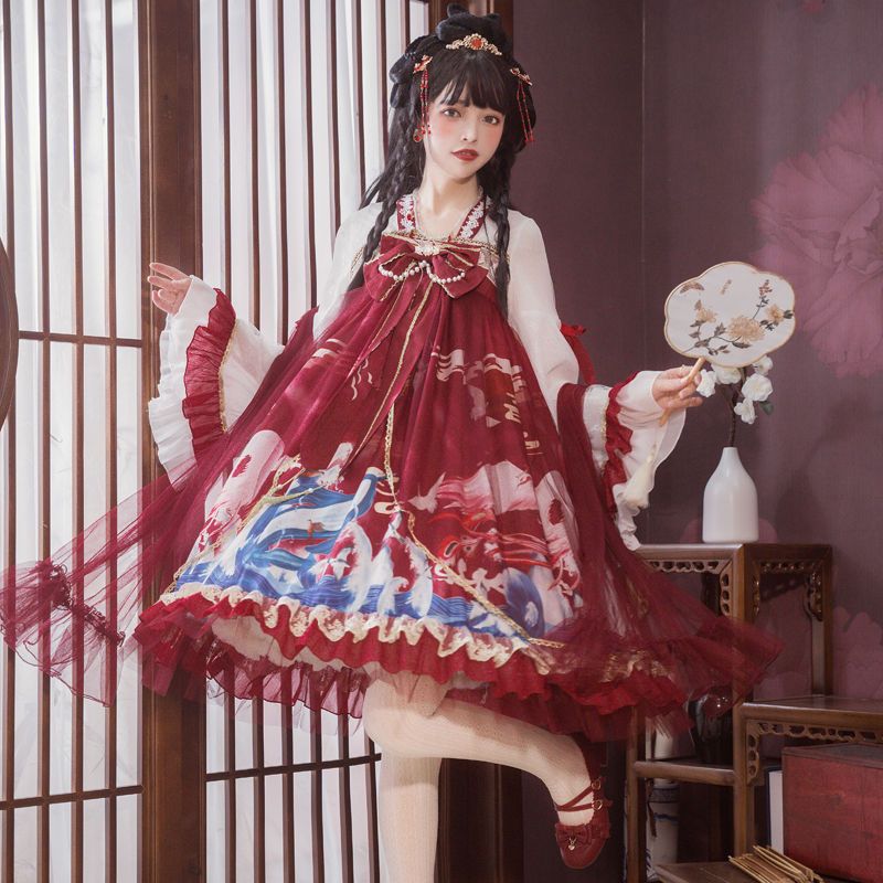 {现货}~原创设计Lolita山海经洋装中华风古风长袖OP连衣裙