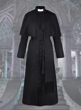 现货cos中世纪复古纯色黑色牧师服圣母玛利亚修女服角色扮演