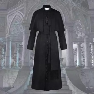 现货cos中世纪复古纯色黑色牧师服圣母玛利亚修女服角色扮演