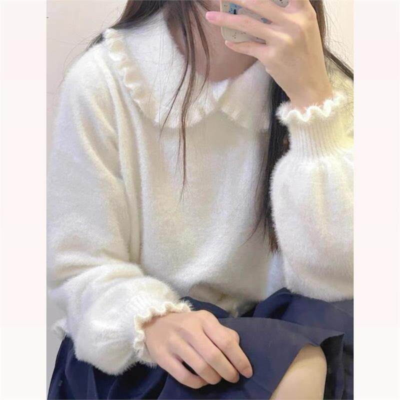 复古娃领仿貂绒毛衣打底衫