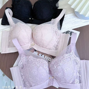 蕾丝小胸聚拢内衣无钢圈中厚杯收副乳防下垂舒适不勒调整型文胸罩