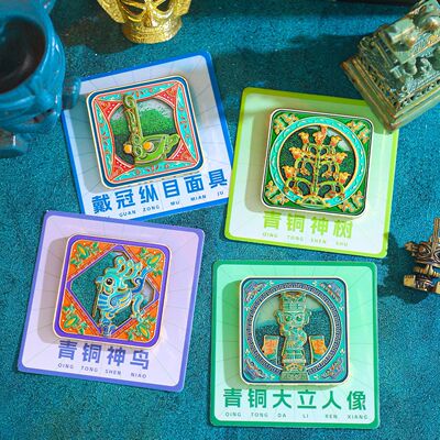 2025新款三星堆流沙冰箱贴博物馆青铜大立人神树神鸟面具磁吸装饰