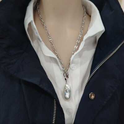 天然淡水巴洛克珍珠项链小众设计猪鼻子项链毛衣链时尚新品