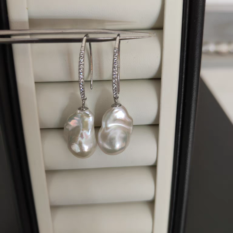 法式气质炫彩淡水巴洛克不规则珍珠耳饰耳环925纯银百搭耳坠耳钩