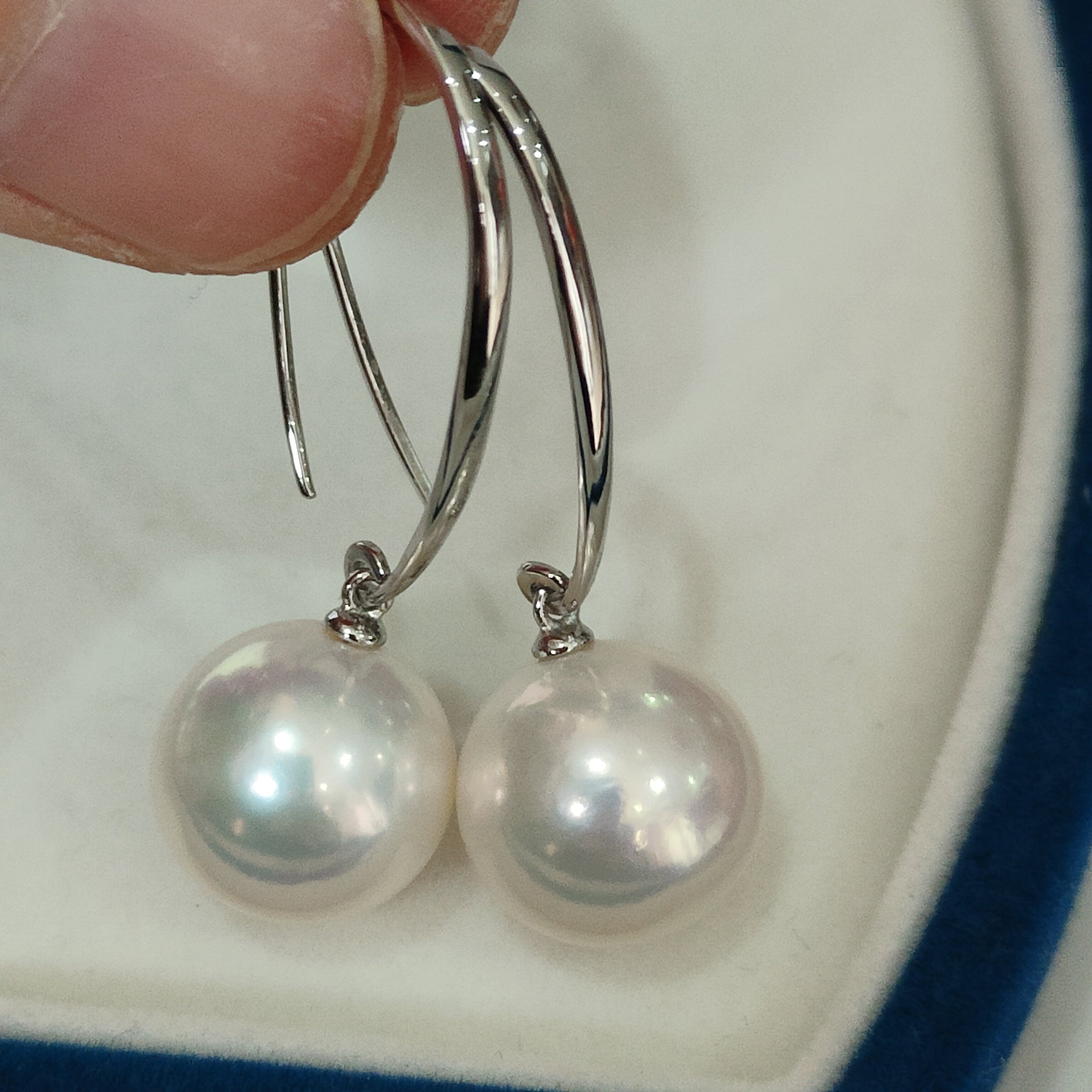 天然淡水长款珍珠耳钩s925纯银极强光爱迪生珍珠媲美澳白13-14大