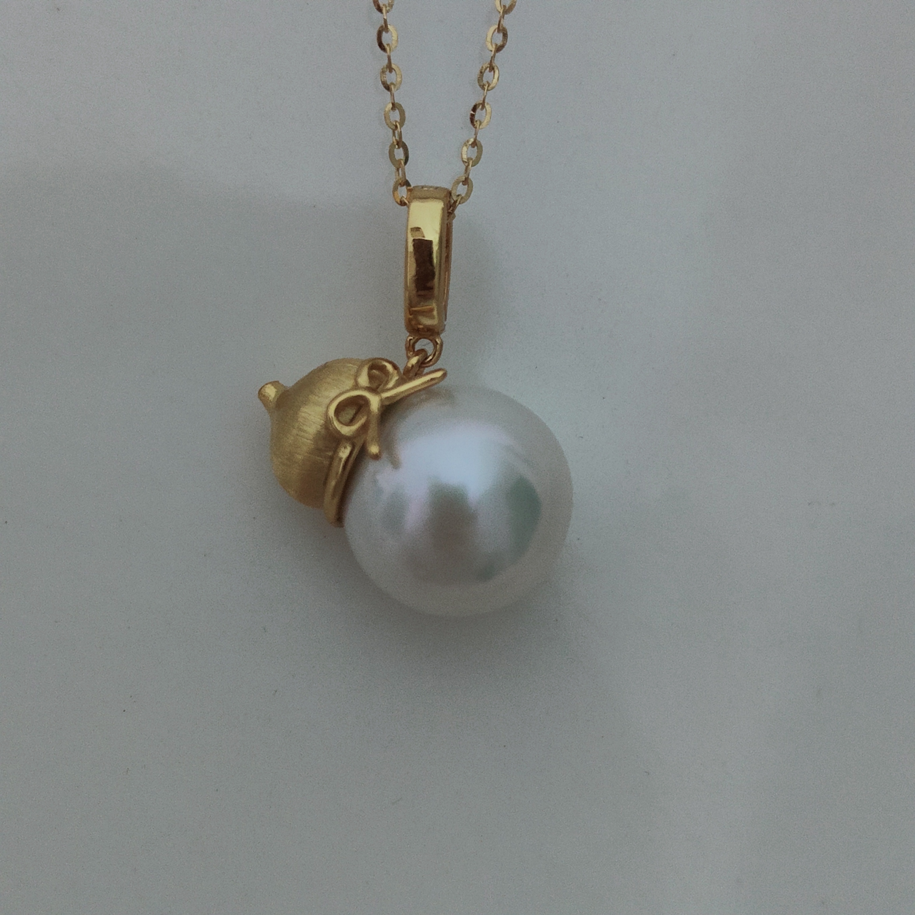 S925纯银磨砂葫芦可打开卡扣天然珍珠吊坠项链