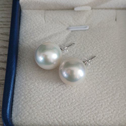 诸暨天然淡水珍珠耳钉素钉银耳针爱迪生珍珠强光简约经典基础款
