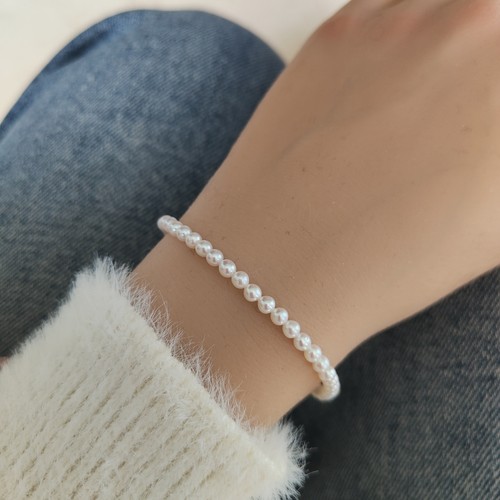 诸暨极光近正圆珍珠手链3-4mm天然淡水小米珠925银手串精致百搭