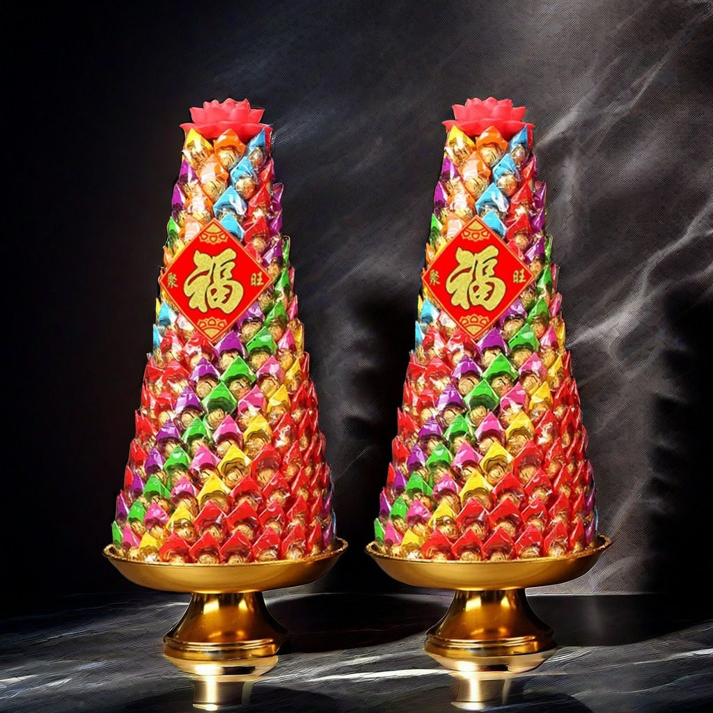 七彩糖塔莲花拜佛手工贡品敬佛贡佛佳品潮汕过年供佛莲花糖塔