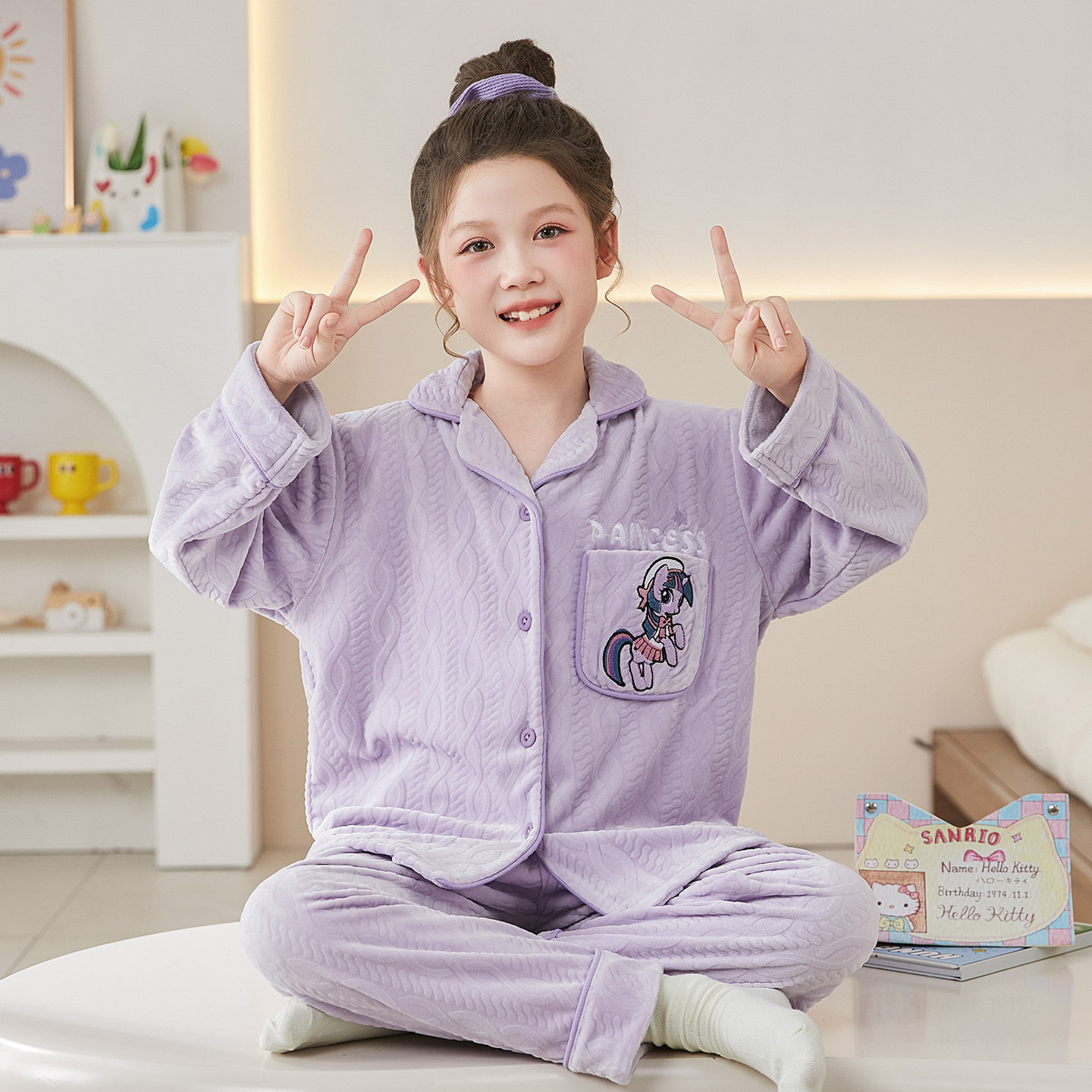 小马宝莉秋冬季加厚中大童家居服