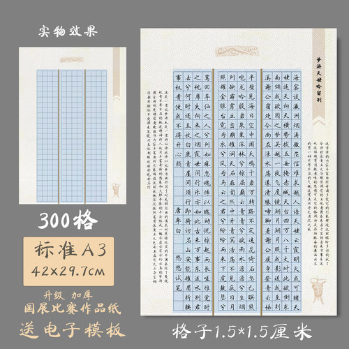 悠悠A3方格硬笔书法纸