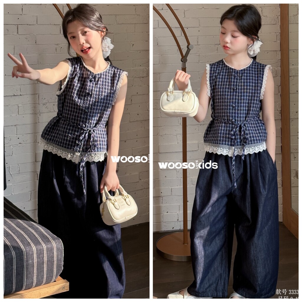 吾束2026夏33330新款无袖两件套装中大童女童可亲子