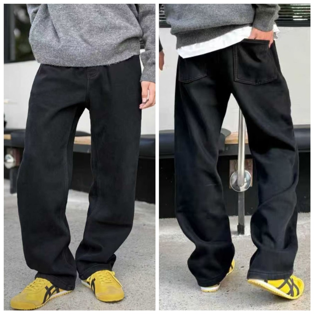 特天依角2025冬新款25130一体加绒窄版直筒牛仔裤中大男女童大组