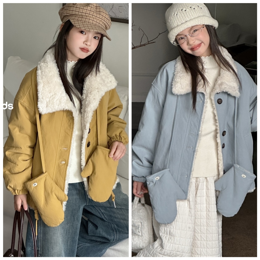 吾束2025冬新款55519蛋白皮加绒外套送手套中大童女童可亲子