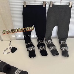 童乐鱼2025冬新款6990加绒费尔岛可拆卸袜套打底裤中大女童亲子