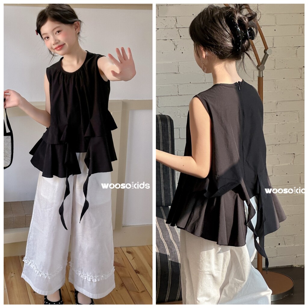 吾束2026夏33375新款无袖两件套装中大童女童可亲子