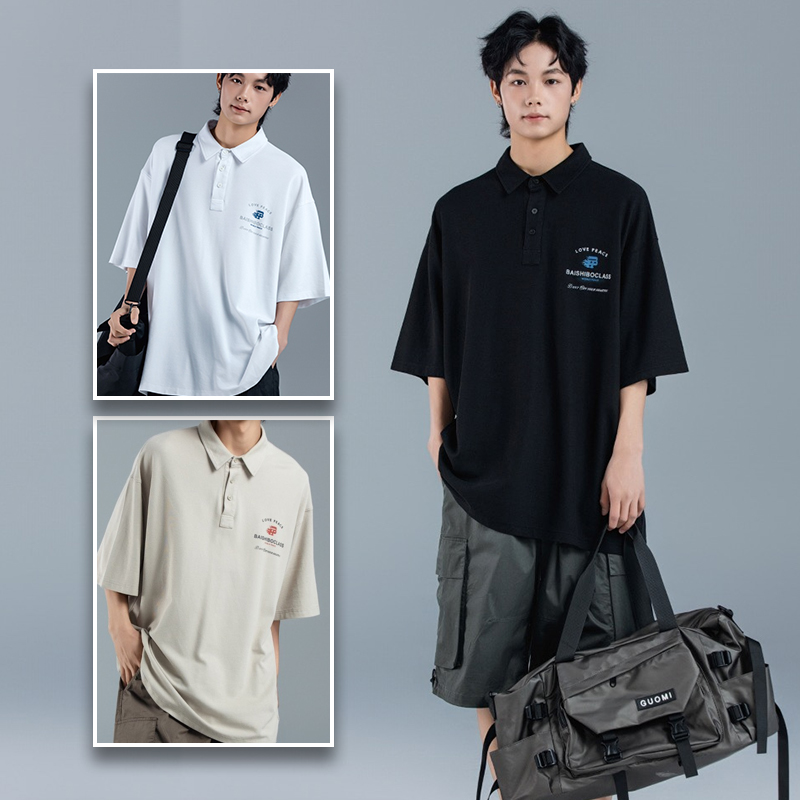 百仕家2025夏0781新款印花翻领POLO短袖T恤中大童男女青少年亲子