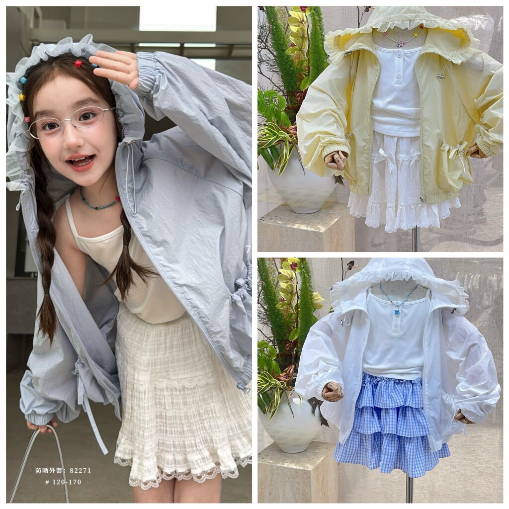 7+kids2026夏82271新款连帽超薄花边防晒外套中大童女童可亲子